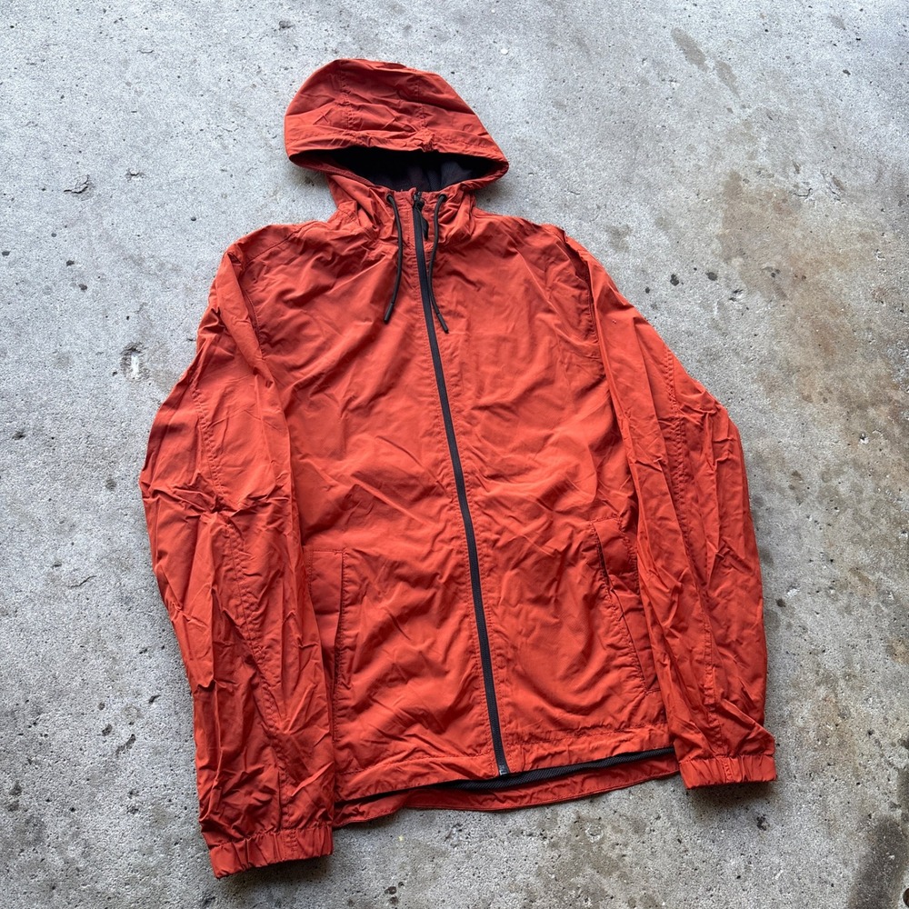 HM Mens Small Orange Water Repellent Windproof Hooded Windbreaker Jacket